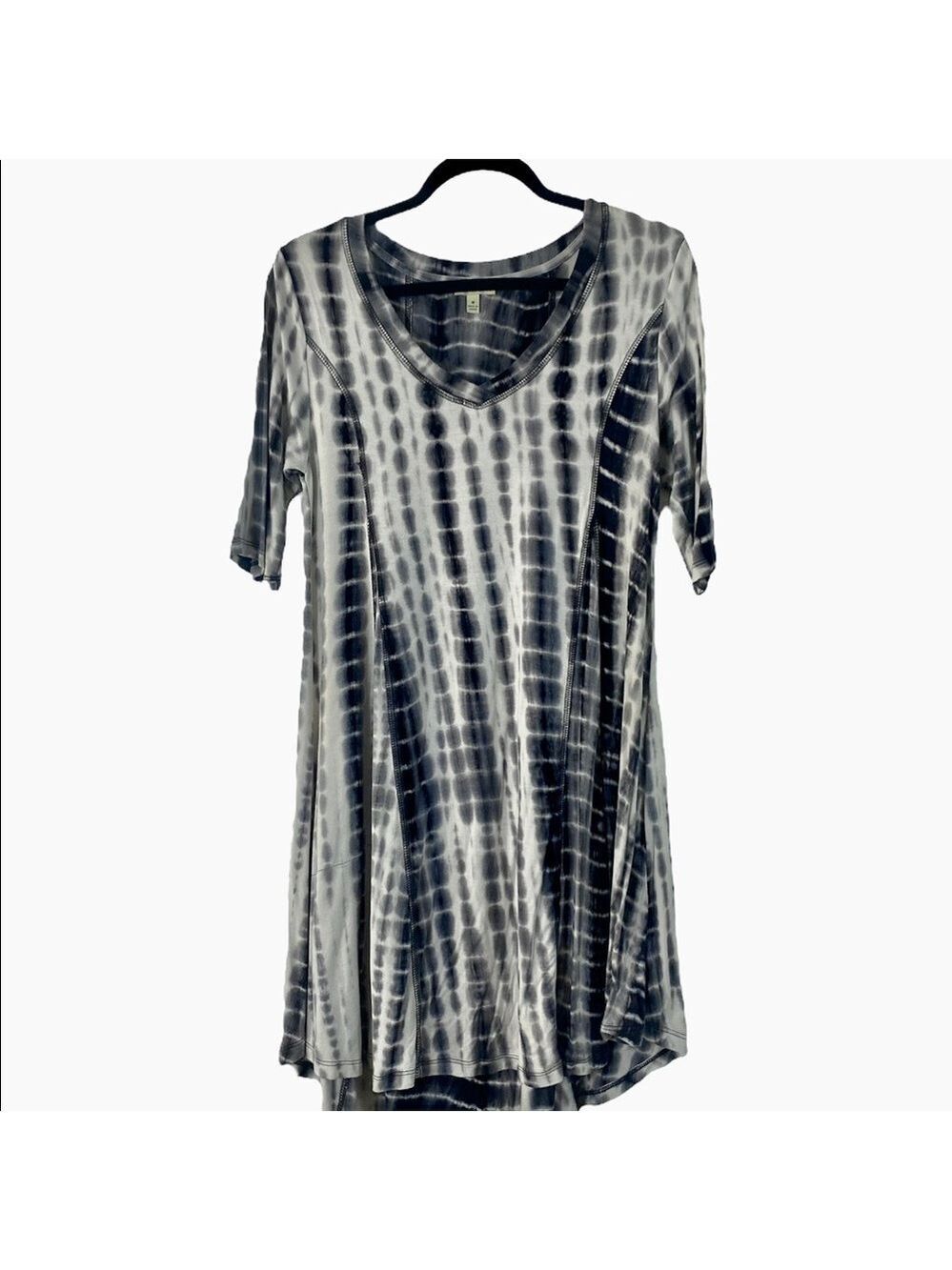 Haani Tie Dye Boho Tunic Top Mini Dress MED Black & White Hi-Low Beach Festival